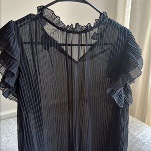 Anthropologie Sheer Black Pleated Ruffle Blouse